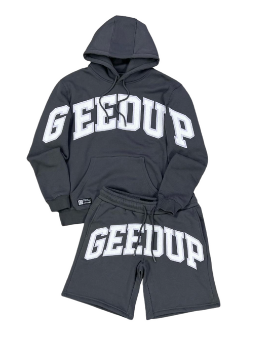 Geedup Team Logo Set (Hood/Shorts) “Asphalt Grey/White"