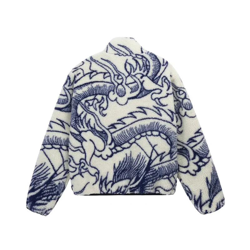 Stussy Dragon Reversible Sherpa Jacket "Natural/Blue Dragon"